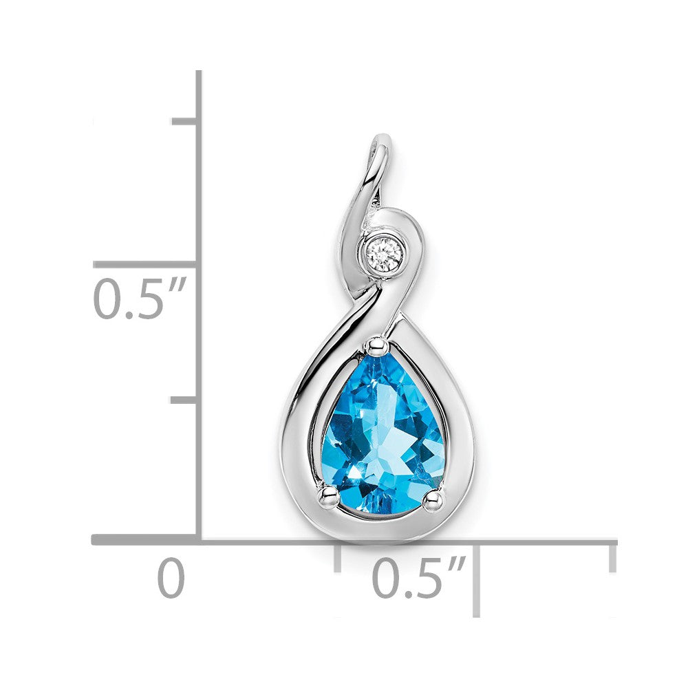 14k White Gold 8x6mm Pear Blue Topaz and Diamond Chain Slide