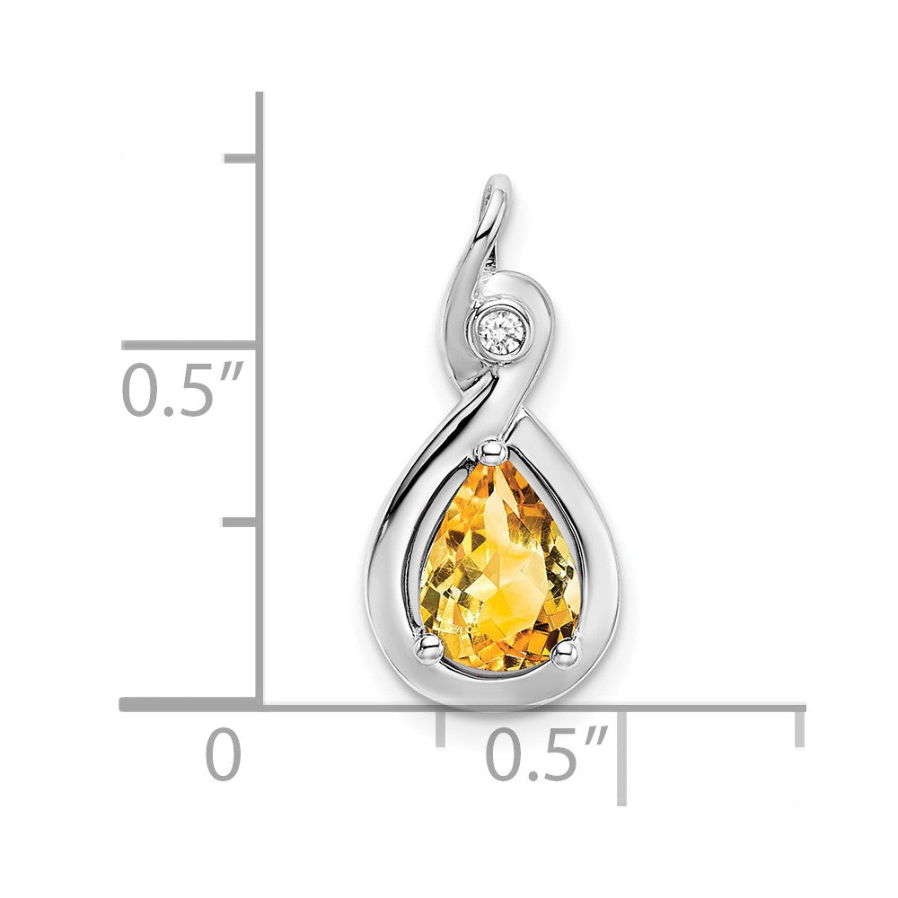 14k White Gold 8x6mm Pear Citrine and Diamond Chain Slide