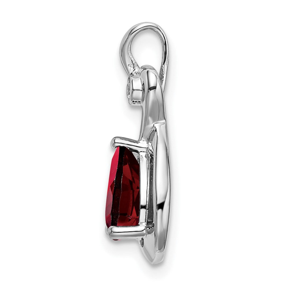 14k White Gold 8x6mm Pear Garnet and Diamond Chain Slide