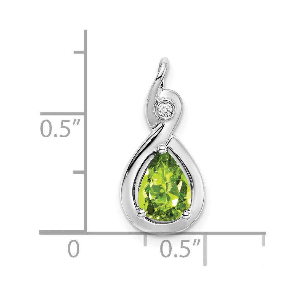 14k White Gold 8x6mm Pear Peridot and Diamond Chain Slide