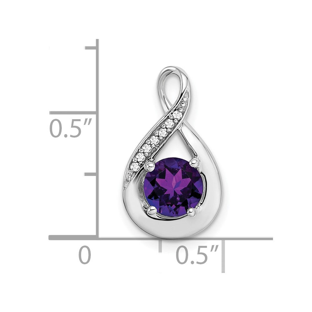 14k White Gold 6mm Round Amethyst and Diamond Chain Slide