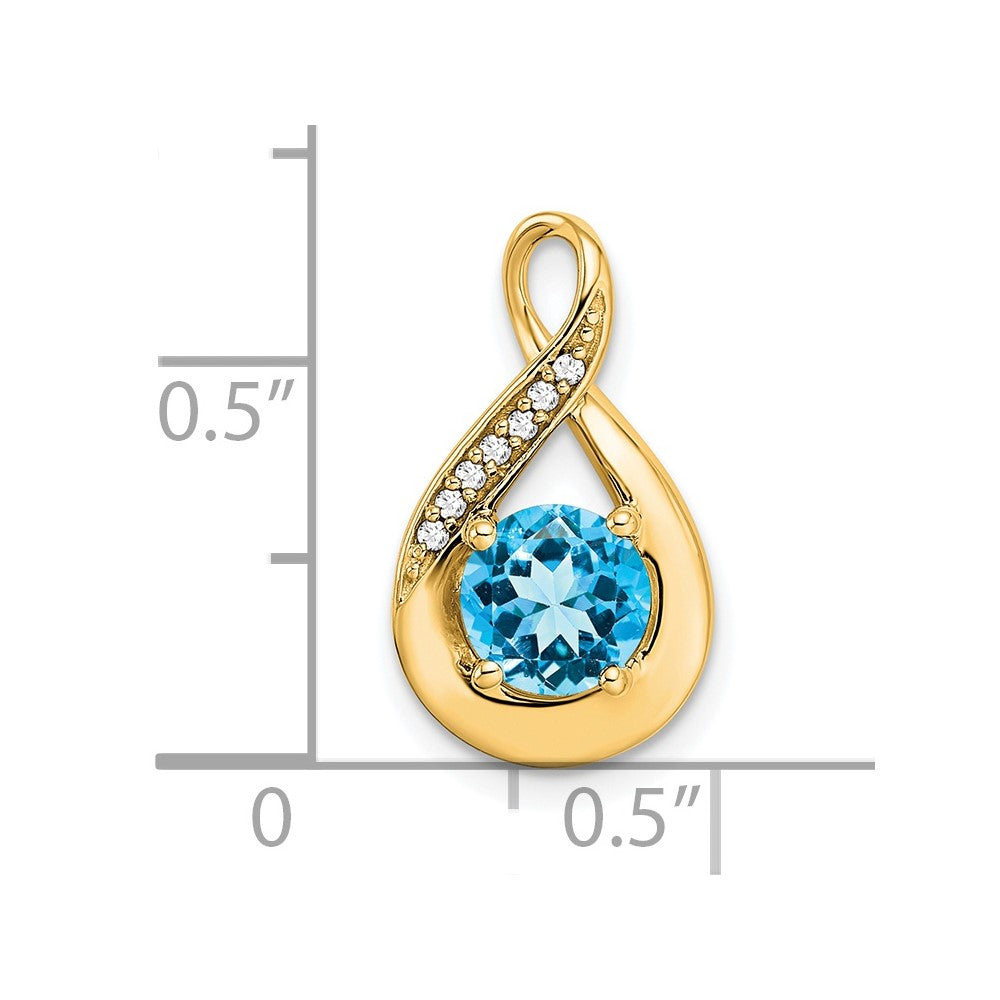 14k 6mm Round Blue Topaz and Diamond Chain Slide