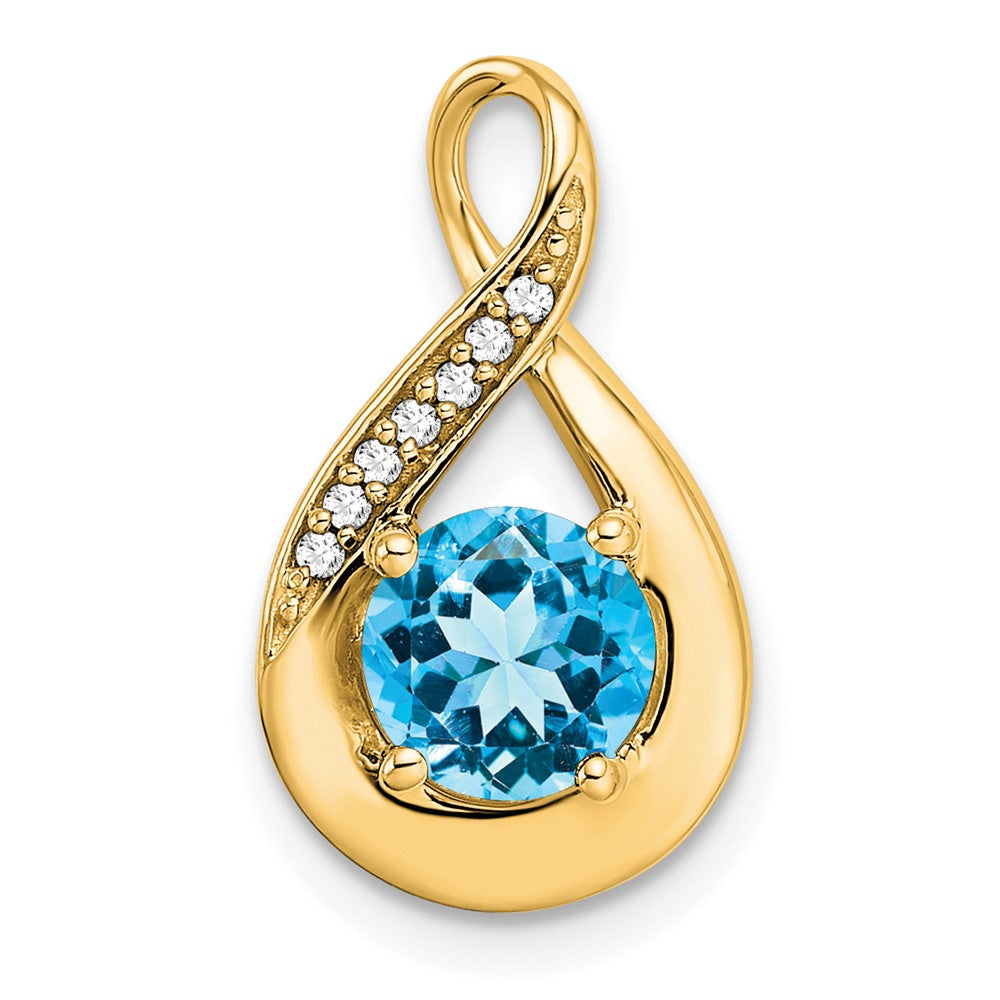 14k 6mm Round Blue Topaz and Diamond Chain Slide