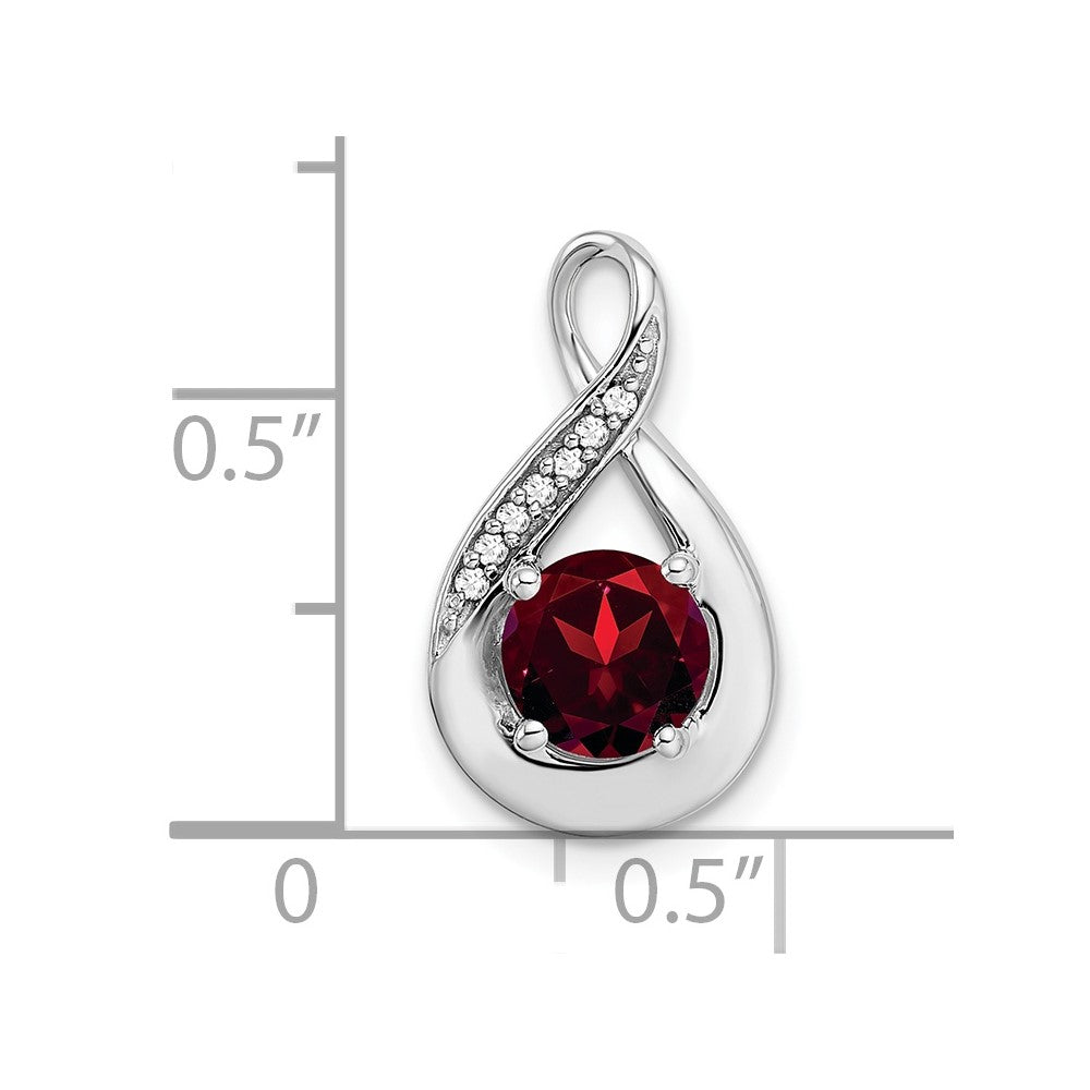 14k White Gold 6mm Round Garnet and Diamond Chain Slide