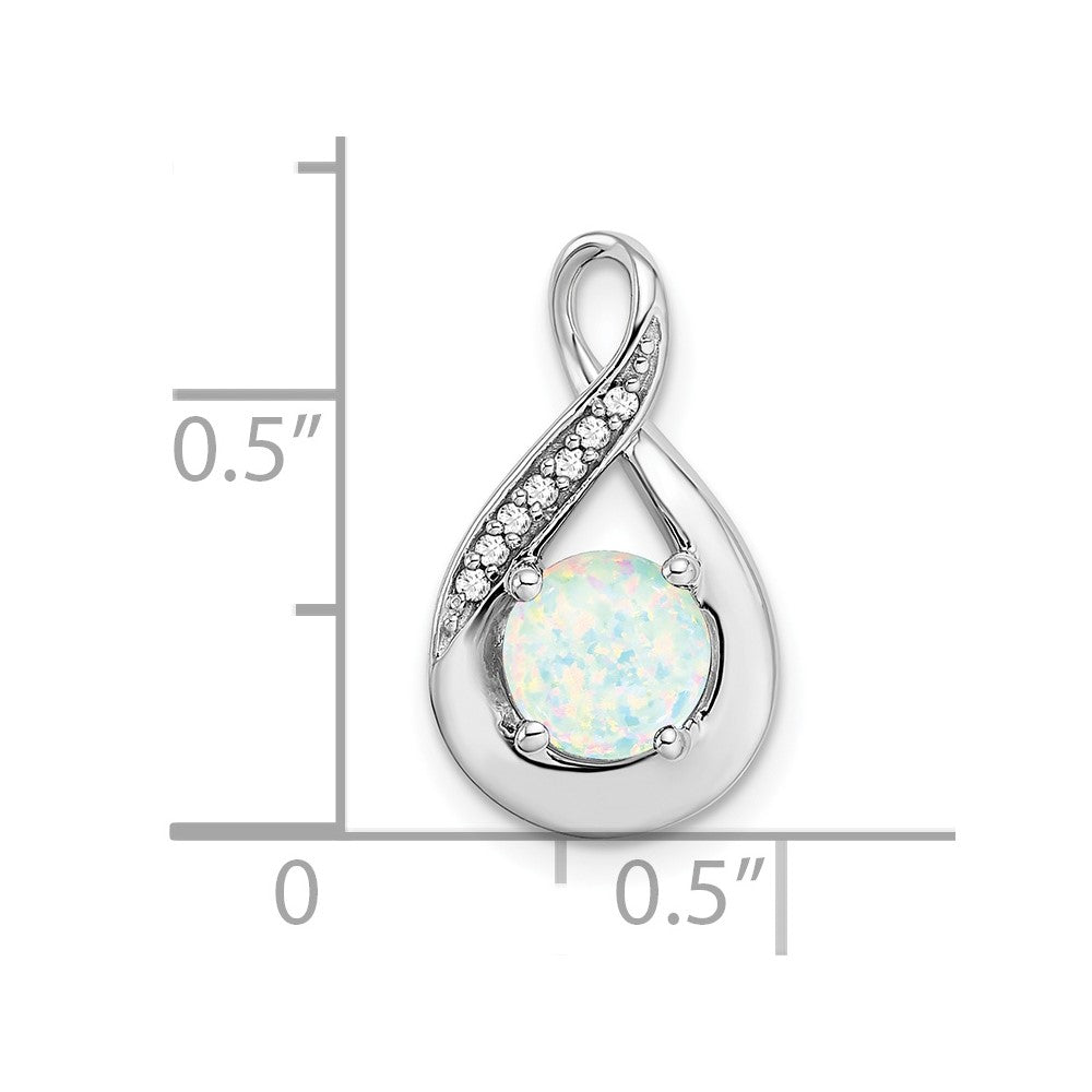 14k White Gold Lab Created Opal and Diamond Teardrop Chain Slide