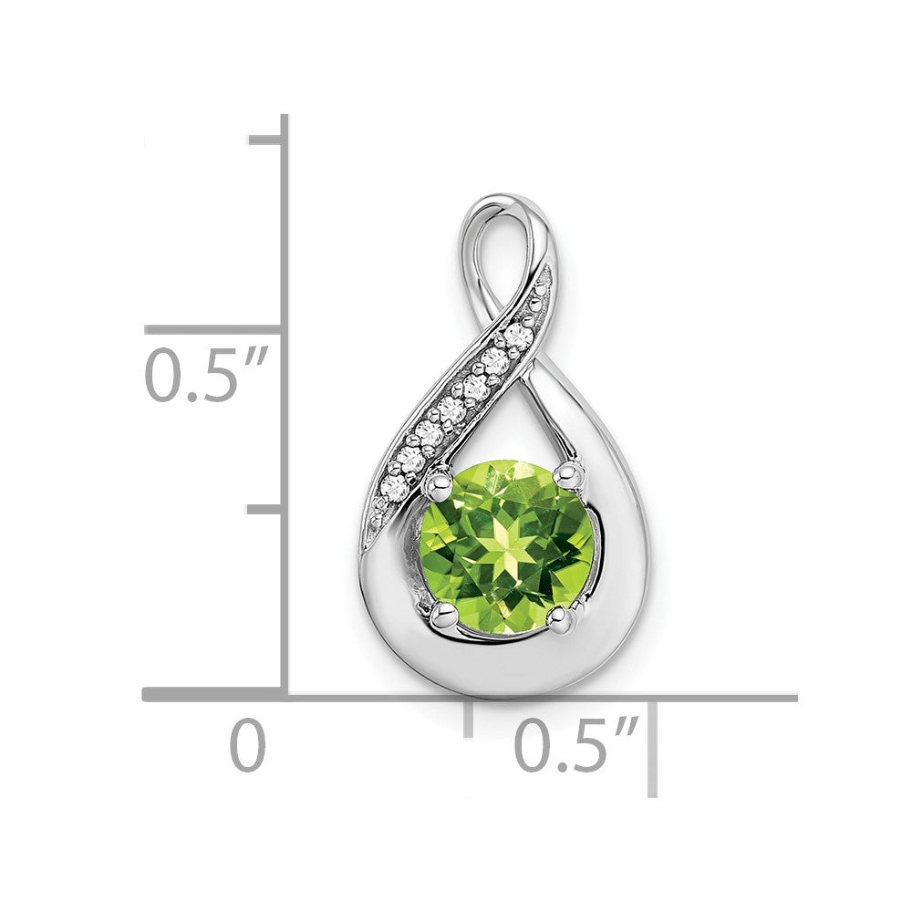 14k White Gold 6mm Round Peridot and Diamond Chain Slide