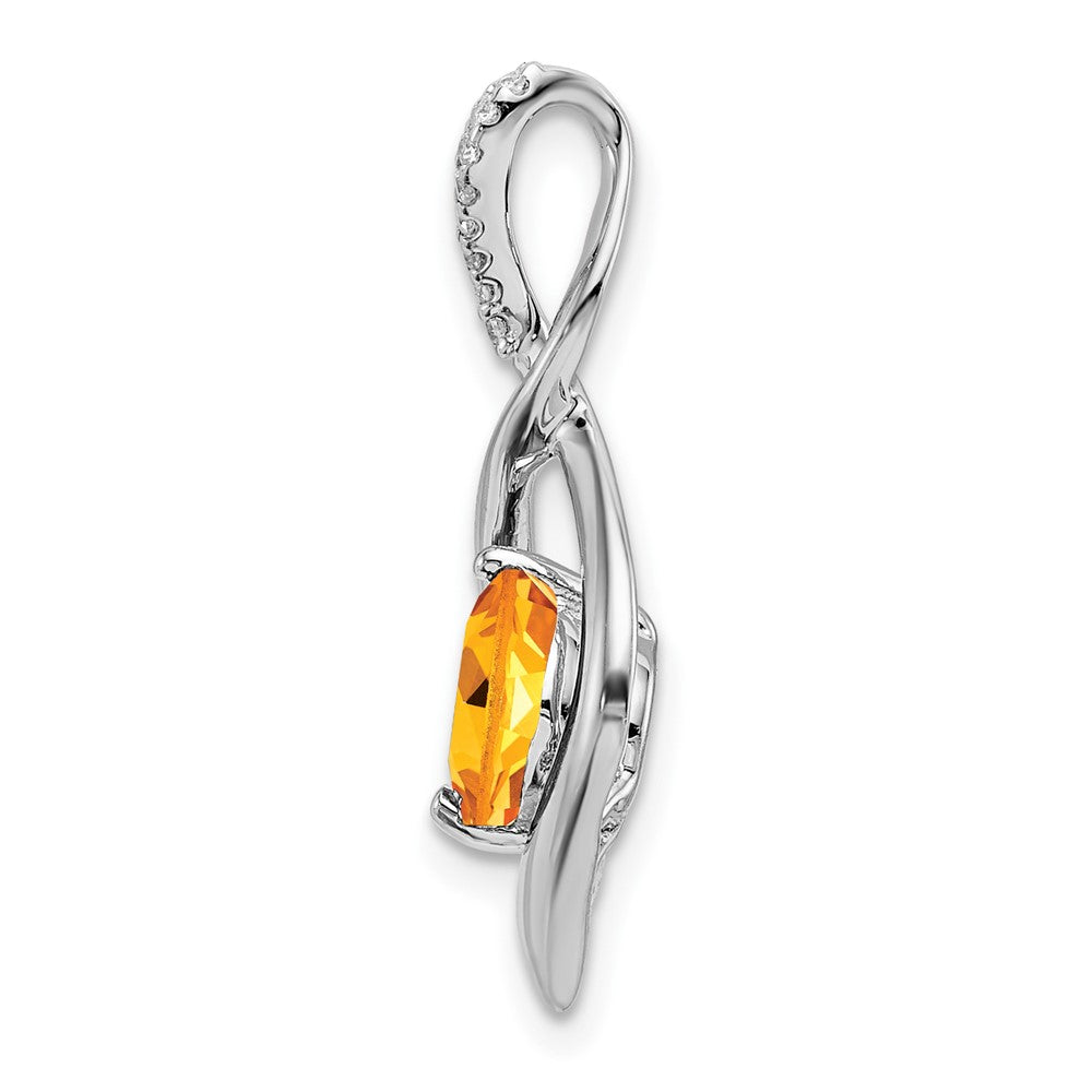 14k White Gold 6.5mm Round Citrine and Diamond Fancy Pendant