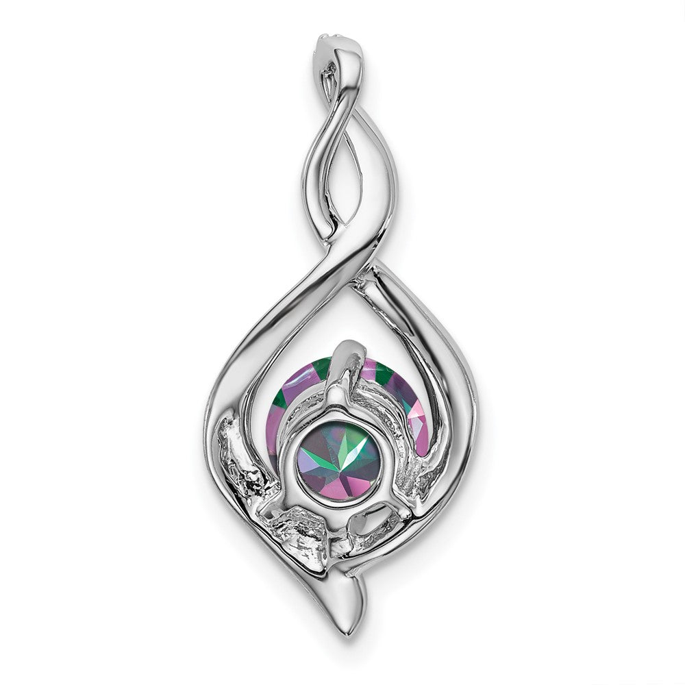 14k White Gold 6mm Round Mystic Fire Topaz and Diamond Pendant