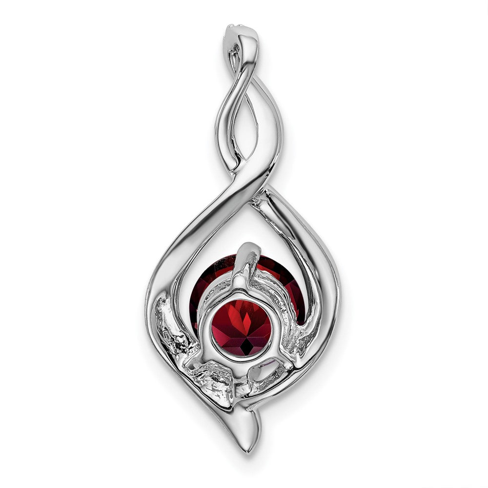 14k White Gold 6.5mm Round Garnet and Diamond Fancy Pendant