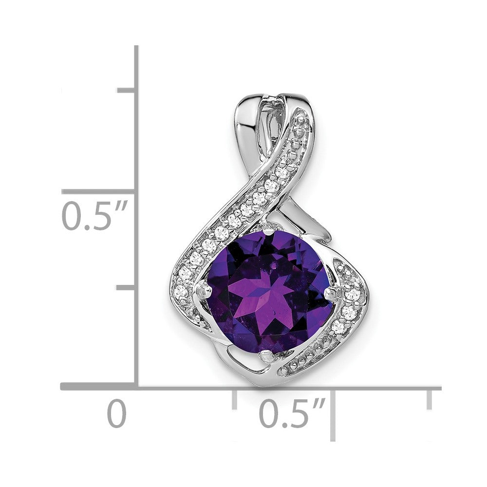 14k White Gold 8mm Round Amethyst and Diamond Fancy Chain Slide