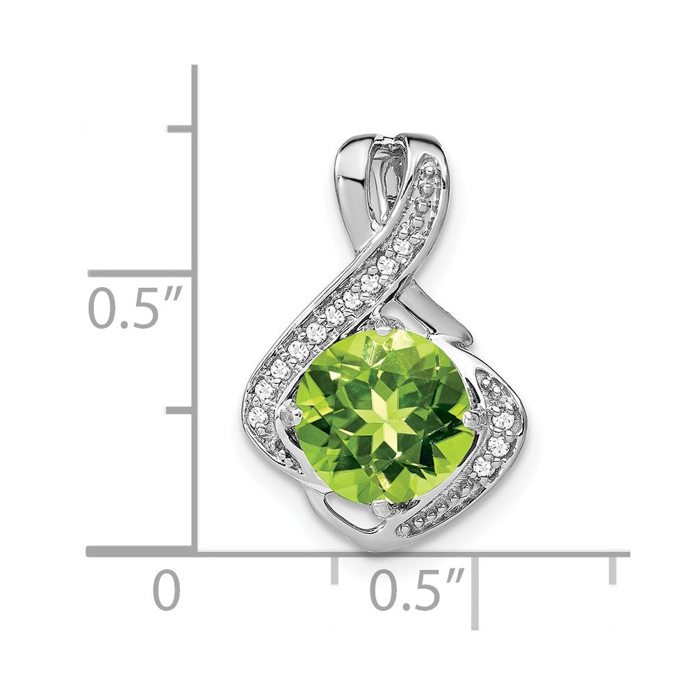 14k White Gold 8mm Round Peridot and Diamond Fancy Chain Slide