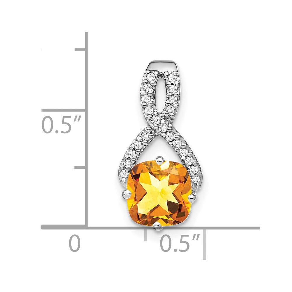 14k White Gold 7mm Cushion Citrine and Diamond Chain Slide