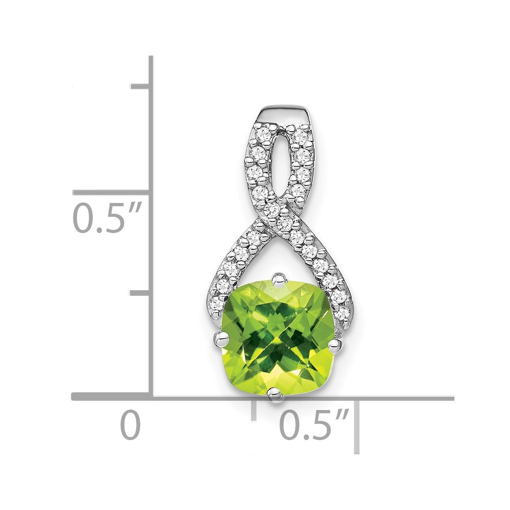 14k White Gold 7mm Cushion Peridot and Diamond Chain Slide