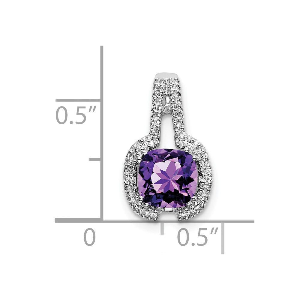 14k White Gold 6mm Cushion Amethyst and Diamond Pendant