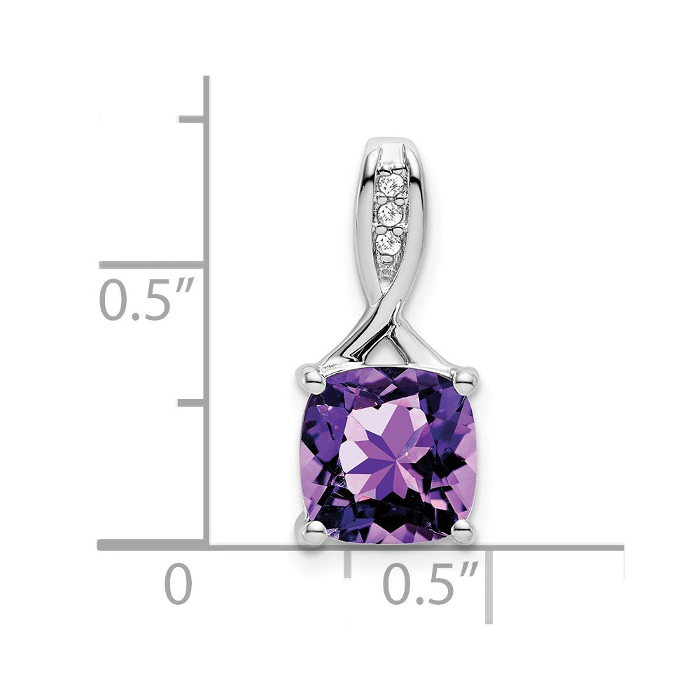 14k White Gold 8mm Cushion Amethyst and Diamond Chain Slide