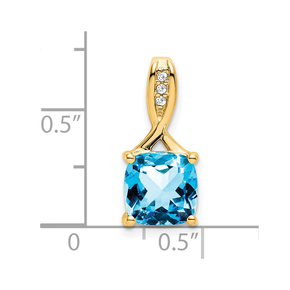 14k 8mm Cushion Blue Topaz and Diamond Chain Slide