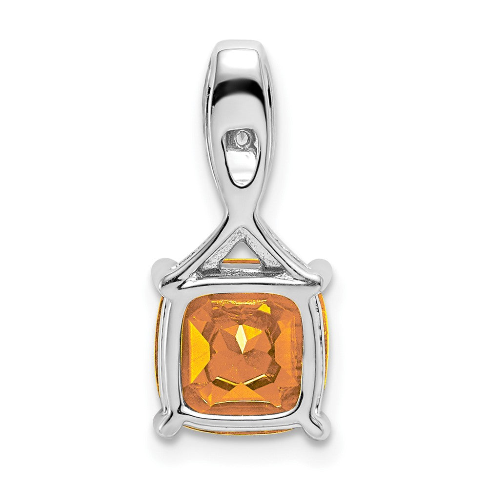 14k White Gold 8mm Cushion Citrine and Diamond Chain Slide