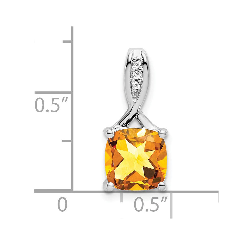 14k White Gold 8mm Cushion Citrine and Diamond Chain Slide