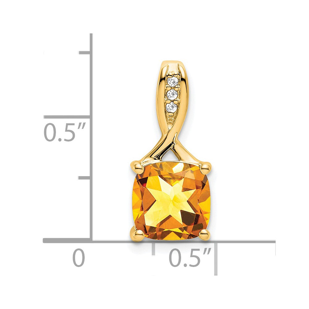 14k 8mm Cushion Citrine and Diamond Chain Slide
