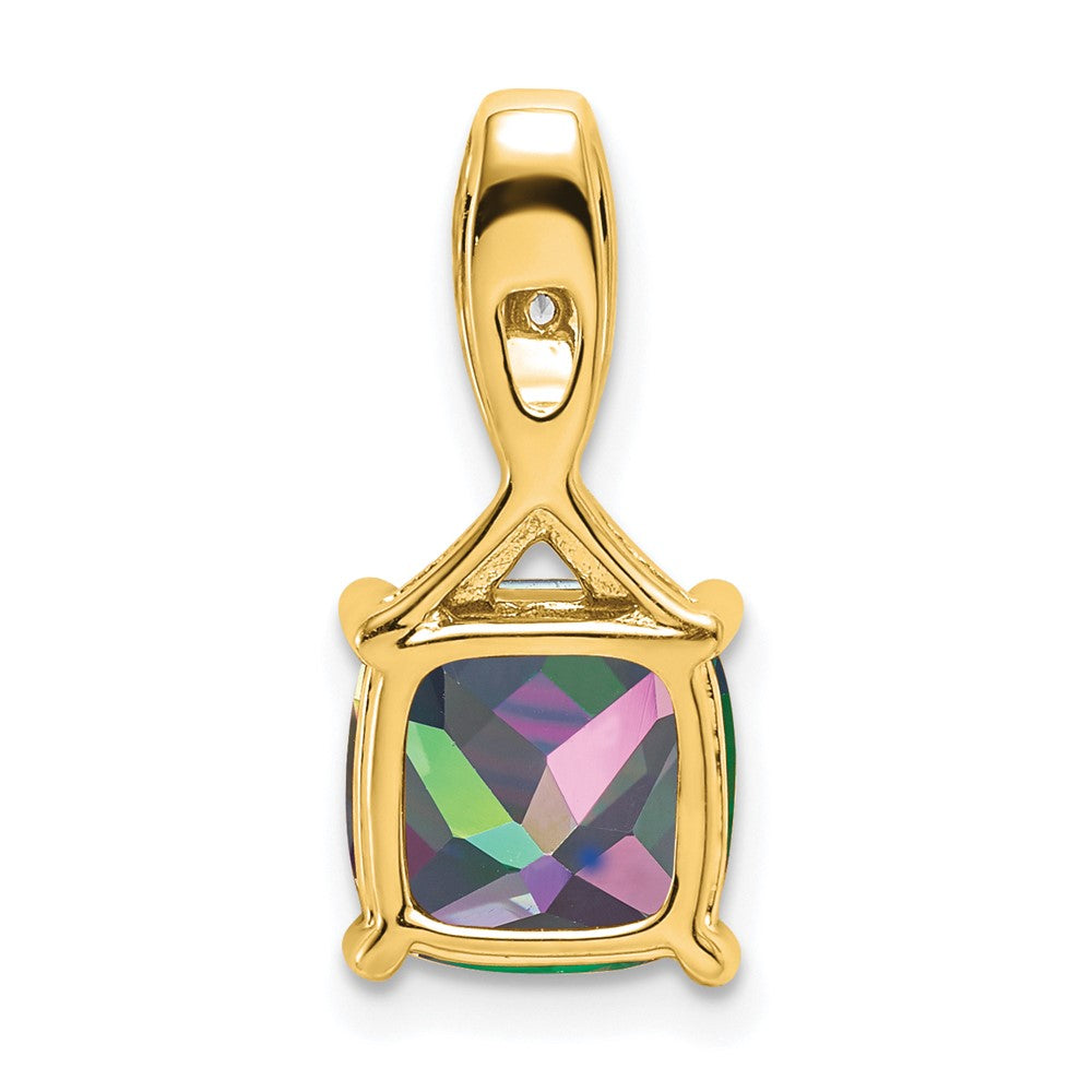 14k 8mm Cushion Mystic Fire Topaz and Diamond Pendant