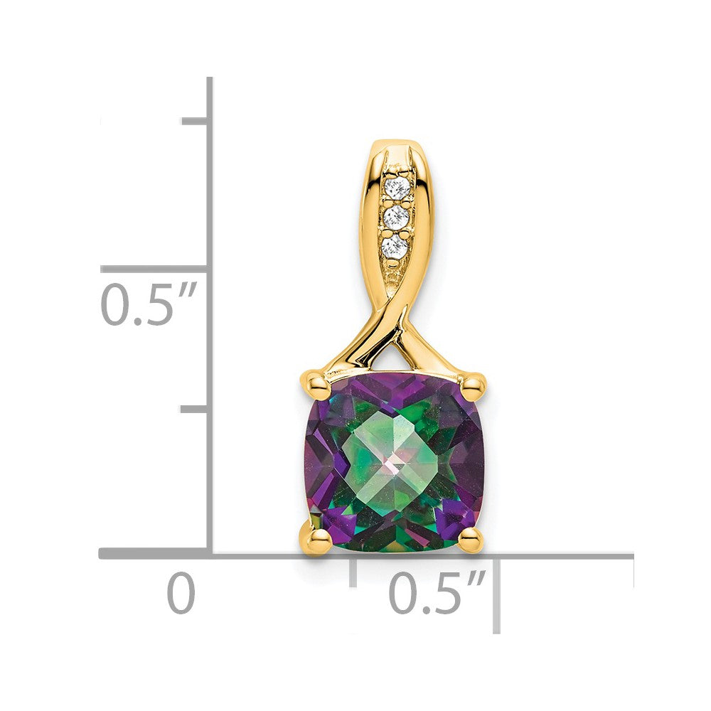 14k 8mm Cushion Mystic Fire Topaz and Diamond Pendant