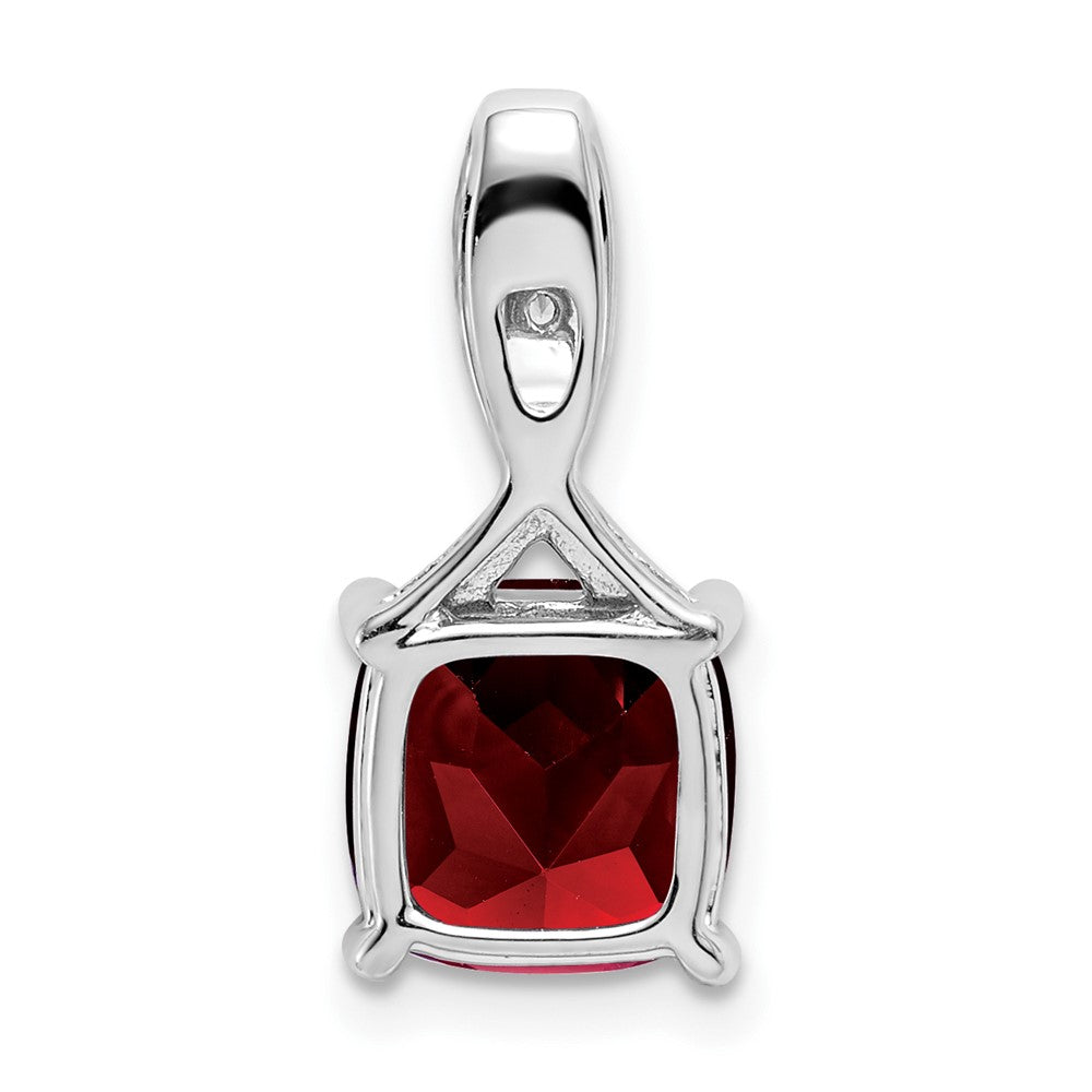 14k White Gold 8mm Cushion Garnet and Diamond Chain Slide