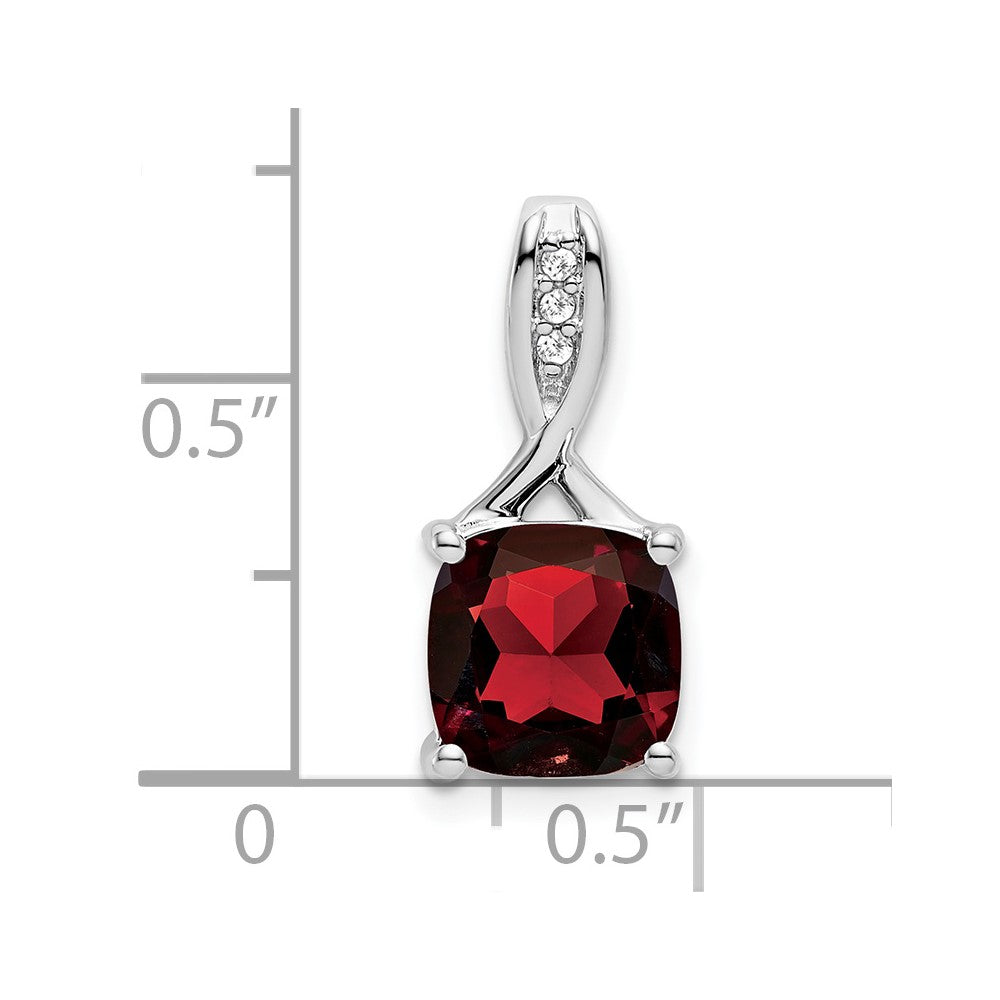14k White Gold 8mm Cushion Garnet and Diamond Chain Slide