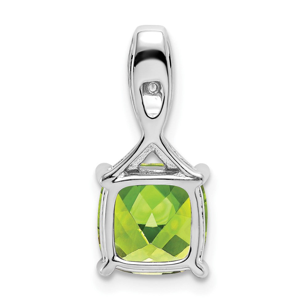 14k White Gold 8mm Cushion Peridot and Diamond Chain Slide