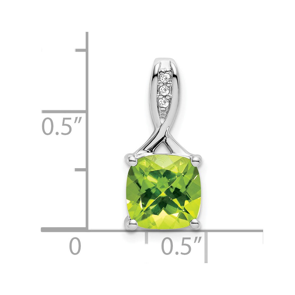 14k White Gold 8mm Cushion Peridot and Diamond Chain Slide