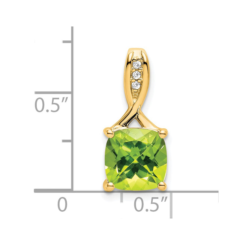 14k 8mm Cushion Peridot and Diamond Chain Slide