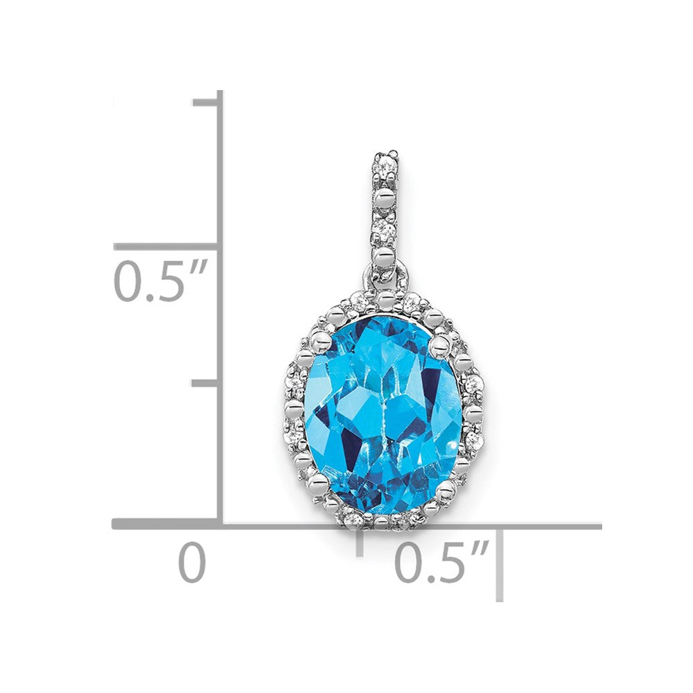 14k White Gold 9x7mm Oval Blue Topaz and Diamond Halo Pendant