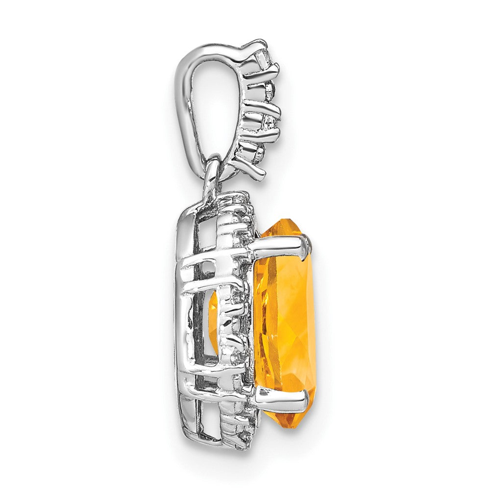 14k White Gold 9x7mm Oval Citrine and Diamond Halo Pendant