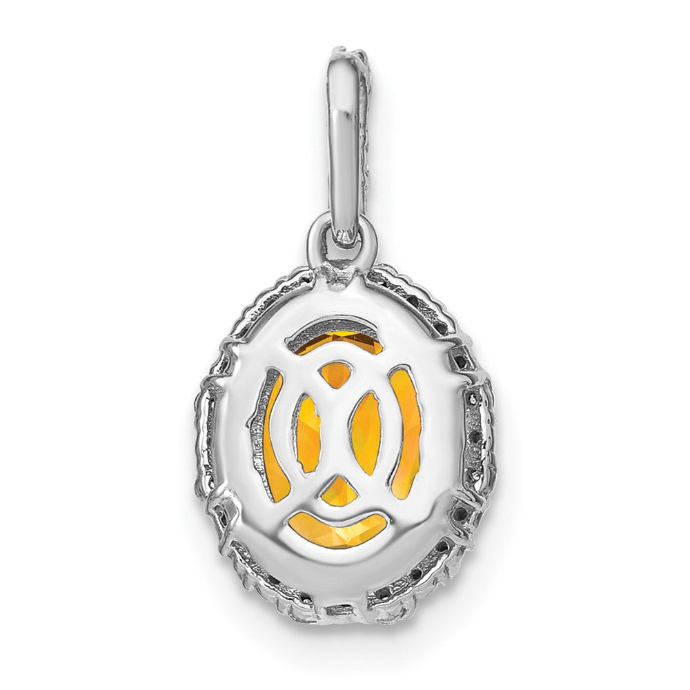 14k White Gold 9x7mm Oval Citrine and Diamond Halo Pendant
