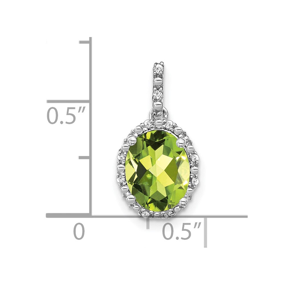 14k White Gold 9x7mm Oval Peridot and Diamond Halo Pendant