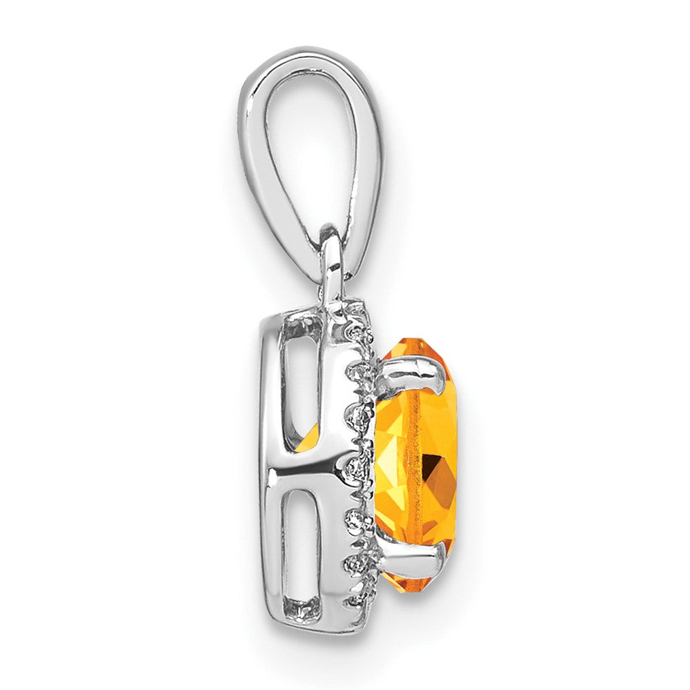 14k White Gold 6.5mm Round Citrine and Diamond Halo Pendant