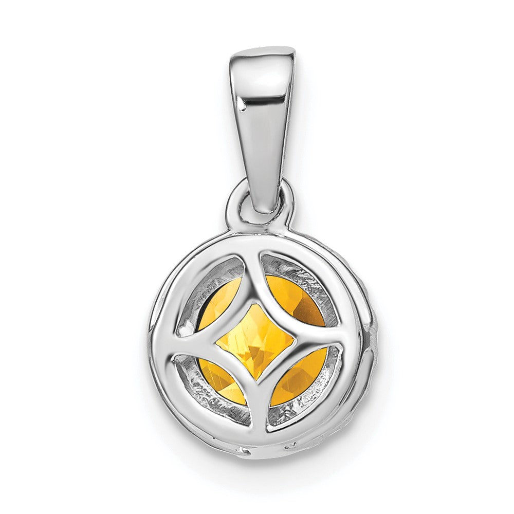 14k White Gold 6.5mm Round Citrine and Diamond Halo Pendant