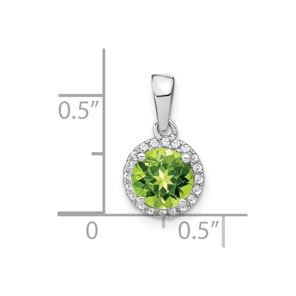 14k White Gold 6.5mm Round Peridot and Diamond Halo Pendant