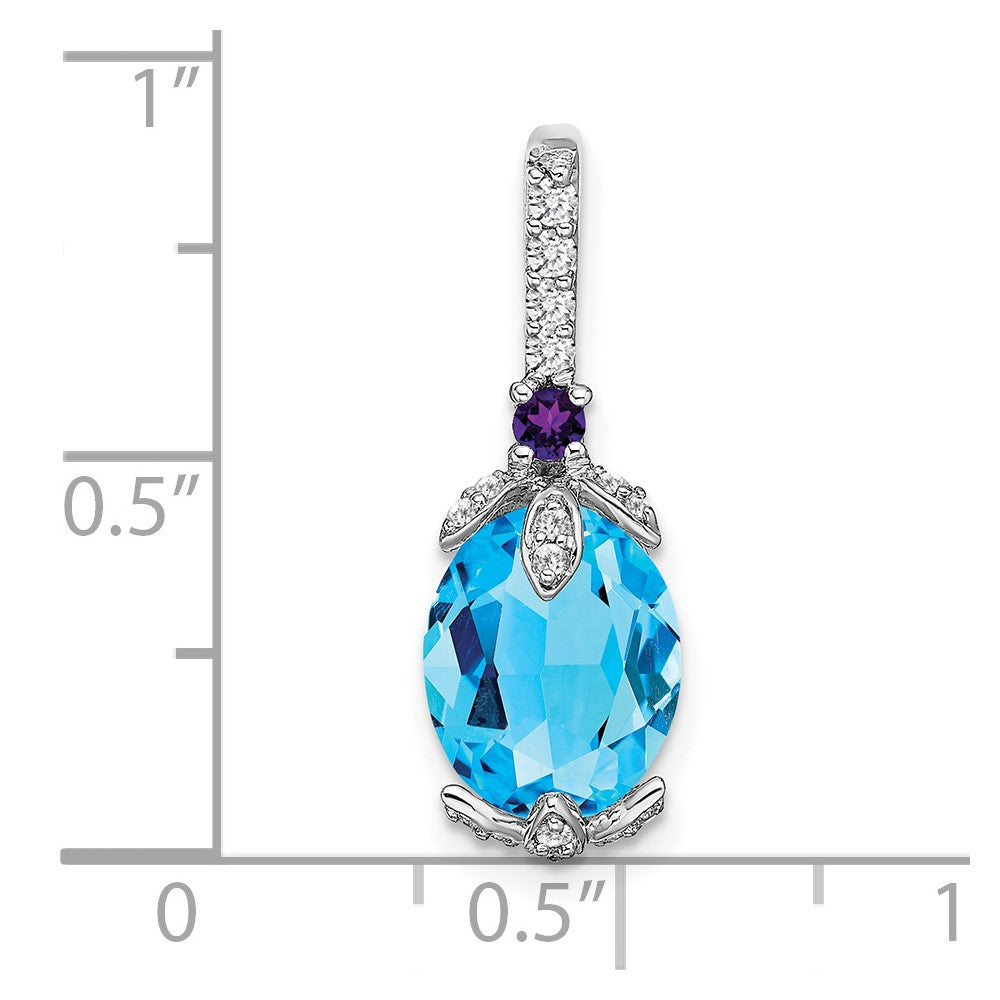 14k White Gold 10x8mm Oval Blue Topaz/Amethyst/Diamond Pendant