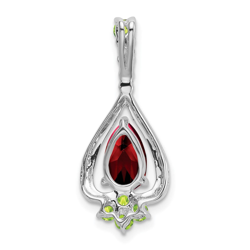 14k White Gold 8x5mm Pear Garnet and Peridot Pendant