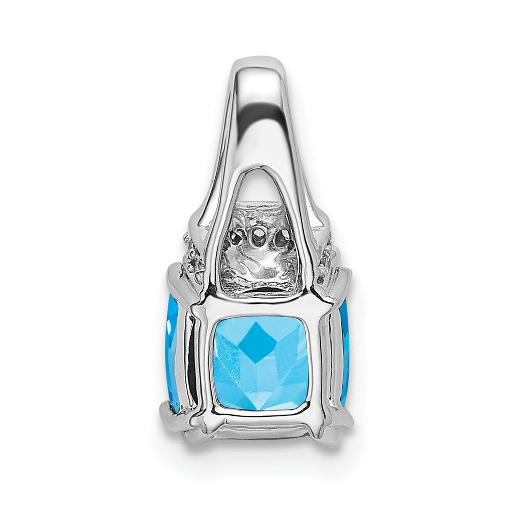 14k White Gold 7mm Cushion Blue Topaz and Diamond Chain Slide