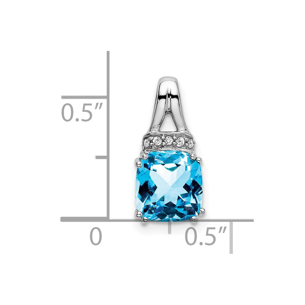 14k White Gold 7mm Cushion Blue Topaz and Diamond Chain Slide