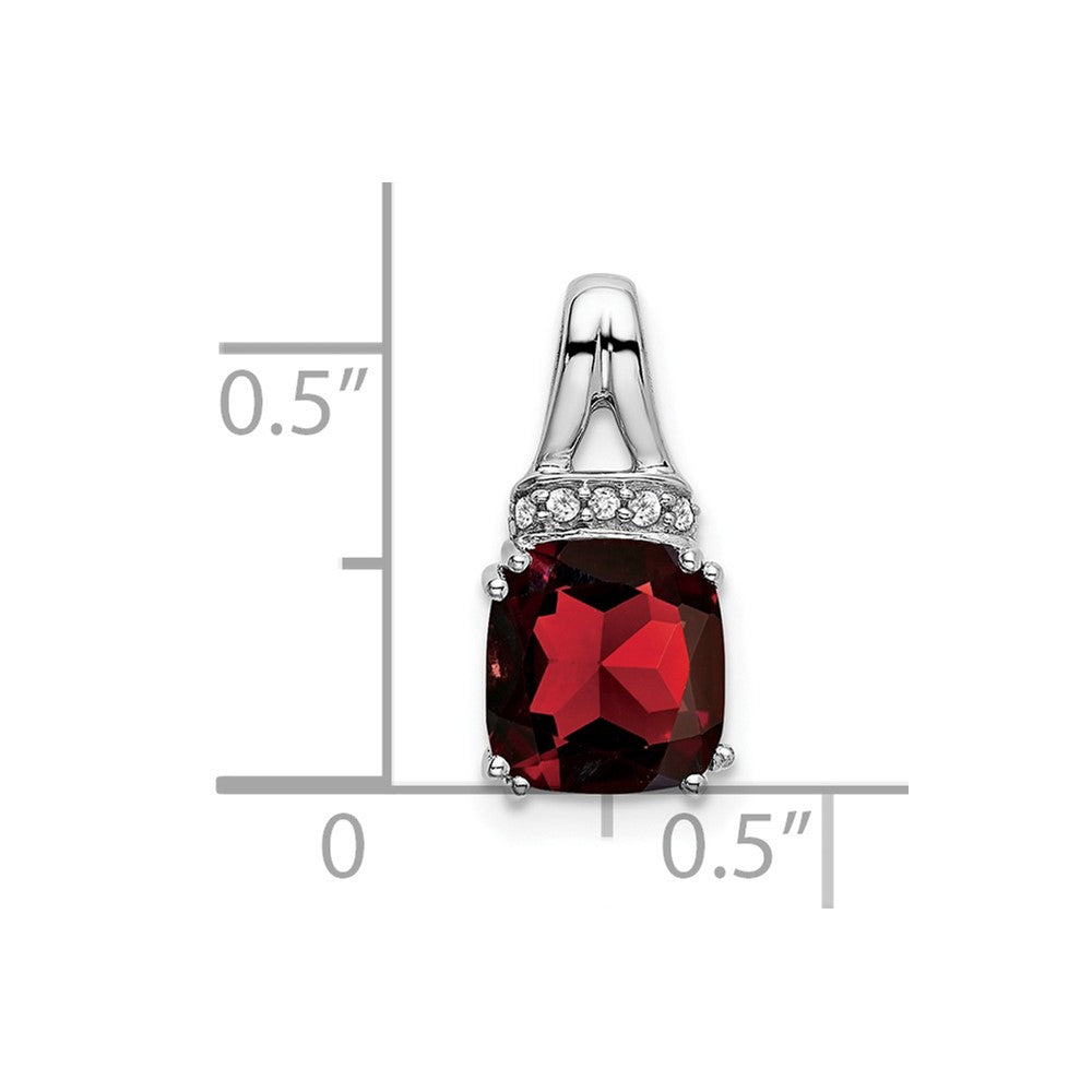 14k White Gold 7mm Cushion Garnet and Diamond Chain Slide
