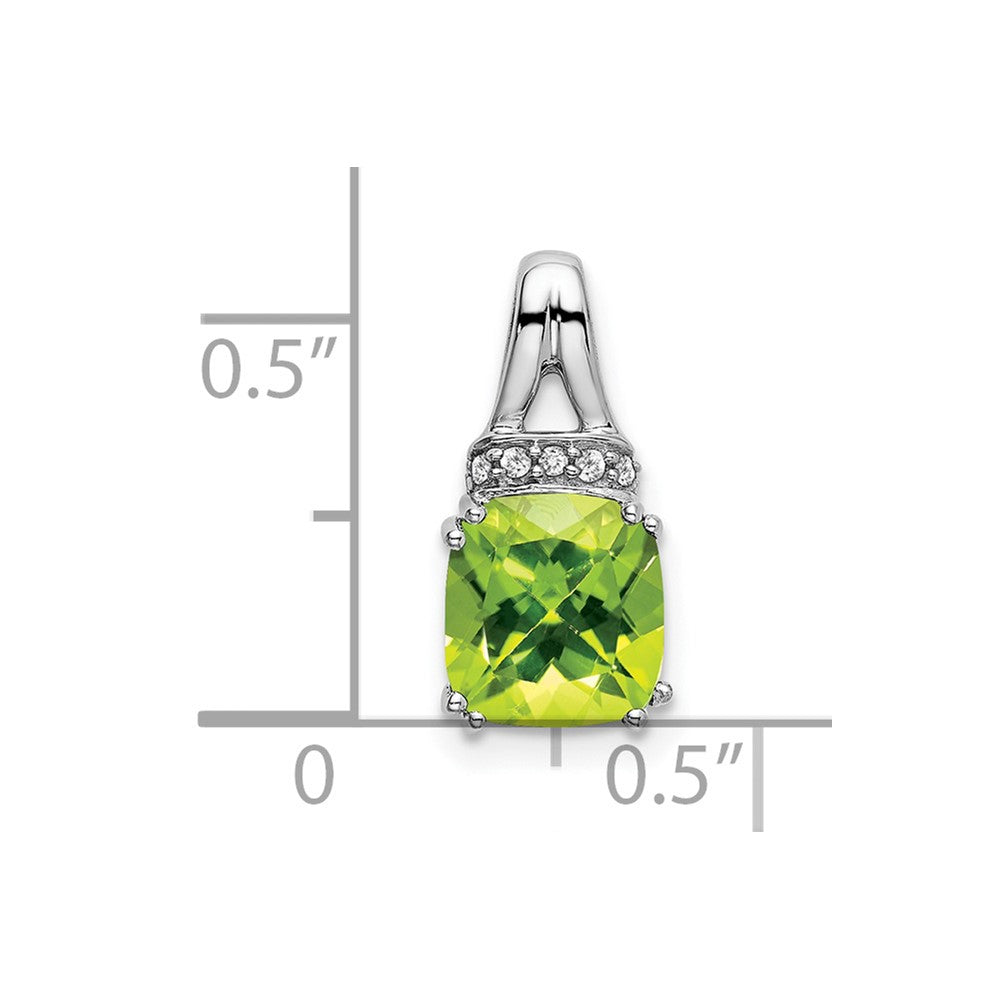 14k White Gold 7mm Cushion Peridot and Diamond Chain Slide