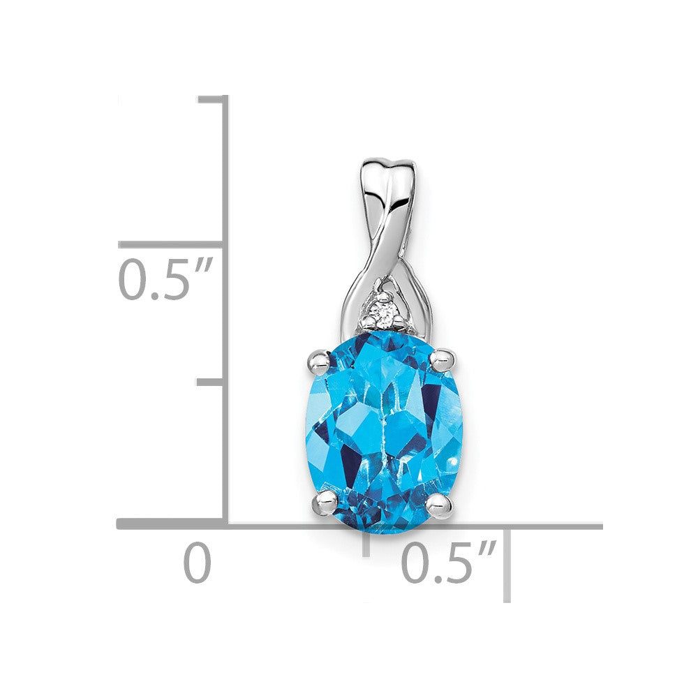 14k White Gold 9x7mm Oval Blue Topaz and Diamond Chain Slide