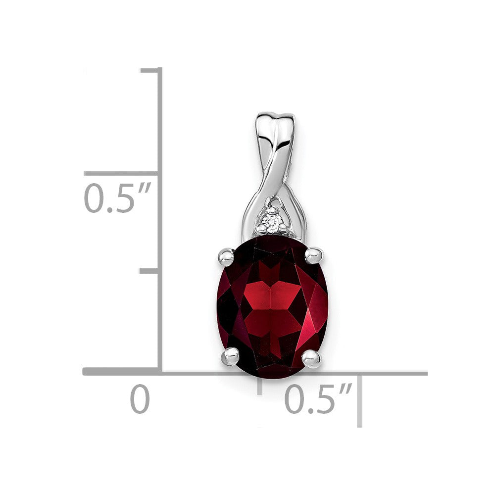 14k White Gold 9x7mm Oval Garnet and Diamond Chain Slide