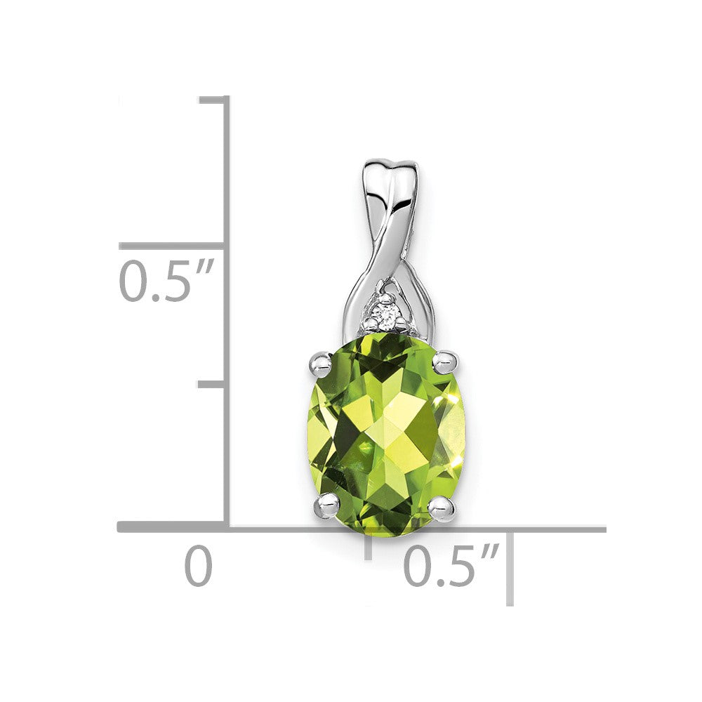 14k White Gold 9x7mm Oval Peridot and Diamond Chain Slide