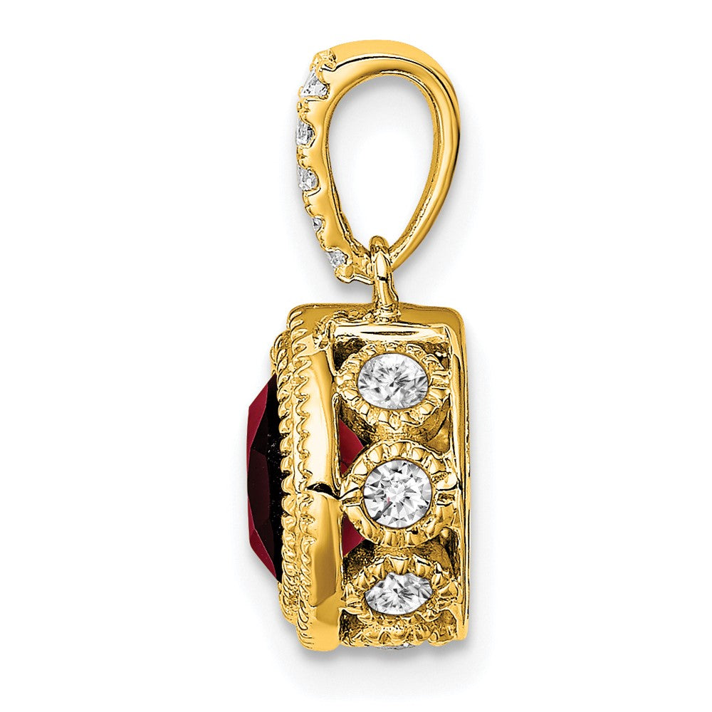 10k Cushion Garnet and Diamond Pendant