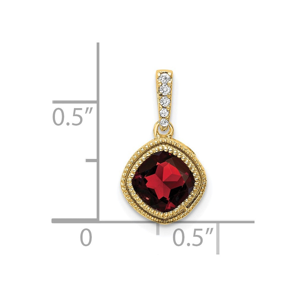 14k 6mm Cushion Garnet and Diamond Pendant