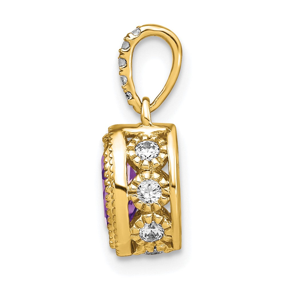 14k 7x5mm Oval Amethyst and Diamond Pendant