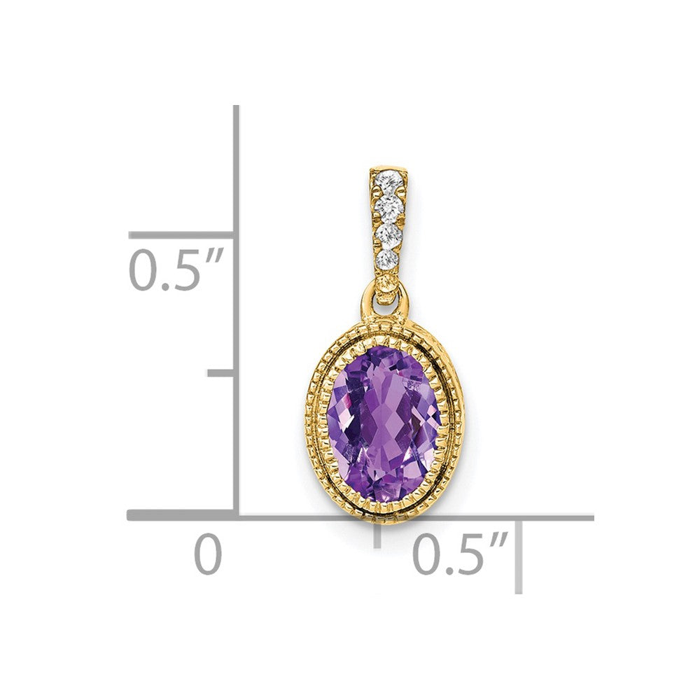 14k 7x5mm Oval Amethyst and Diamond Pendant